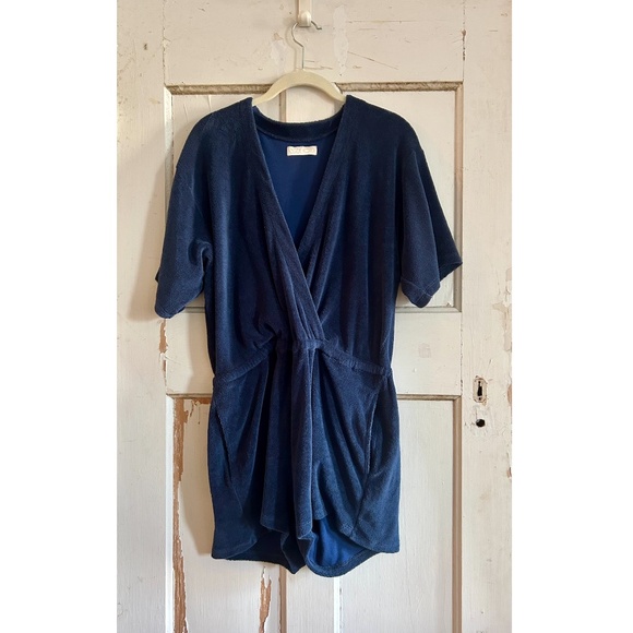 SUZIE KONDI Navy Symi Wrap-Front Romper, Beach Terry – Size: M - Picture 1 of 5